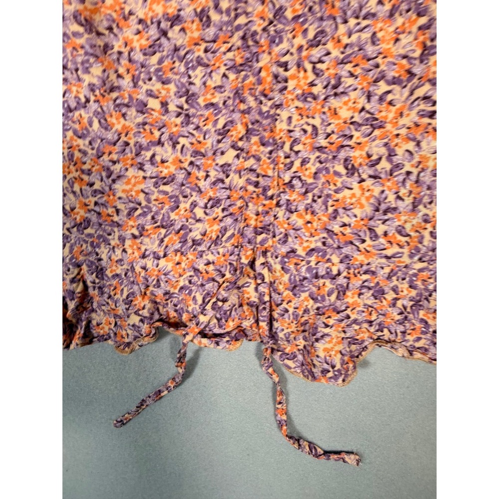 Japna Women Purple Orange Floral Smocked Peplum Blouse Square Neck Large - Picture 3 of 8